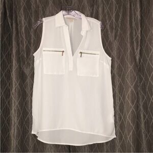 MICHAEL KORS  White Sleeveless Blouse with Zipper Pockets NWOT